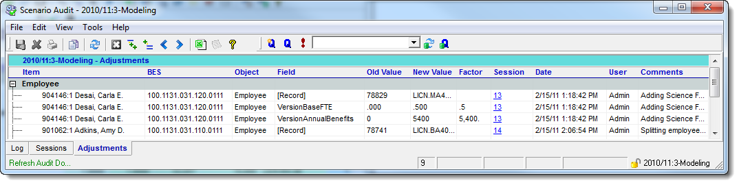 Scenario Audit Adjustment