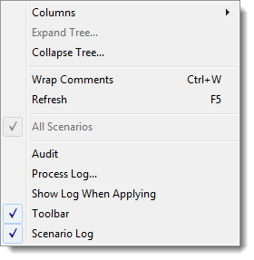 Scenario Explorer View Menu